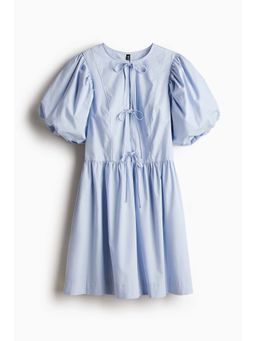 H&M - Women Blue Tie-Detail Puff-Sleeved Dress