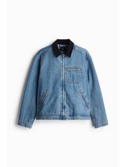 H&M - Men Blue Regular Fit Corduroy-Collared Denim Jacket
