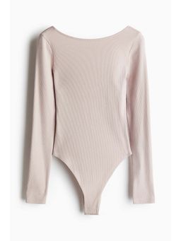 H&M - Women Pink Ribbed Scoop-Back Bodysuit