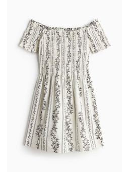 H&M - Women White Smocked Off-The-Shoulder Dress