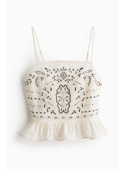 H&M - Women White Embroidered Strappy Top