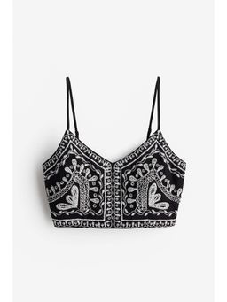 H&M - Women Black Embellished Cropped Top