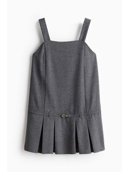 H&M - Women Grey Pleated-Skirt Pinafore Dress With Belt
