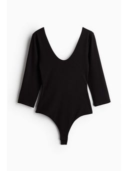 H&M - Women Black Ribbed Thong Bodysuit