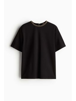 H&M - Women Black Chain-Decorated T-Shirt