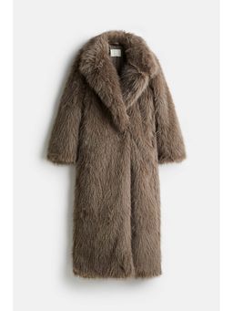 H&M - Women Beige Fluffy Maxi Coat
