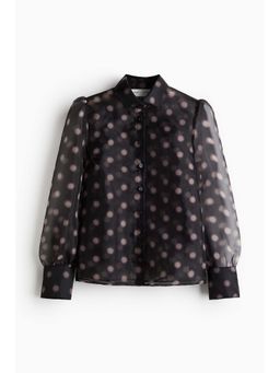 H&M - Women Black Puff-Sleeved Organza Shirt
