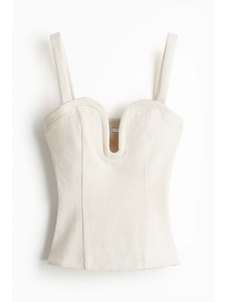 H&M - Women White Satin-Detail Deep-Plunge Top