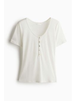 H&M - Women White Short-Sleeved Henley Top