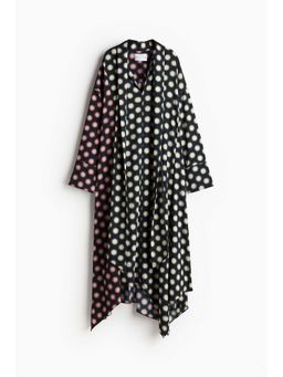 H&M - Women Black Graphic-Patterned Neck-Tie Dress