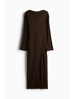 H&M - Women Brown Ribbed Asymmetric Dress
