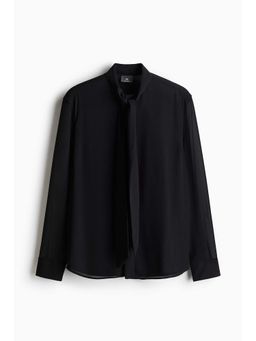 H&M - Men Black Regular Fit Scarf-Collared Shirt