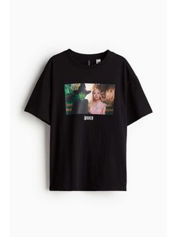 H&M - Women Black Boxy-Style Printed T-Shirt