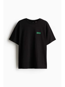 H&M - Women Black Boxy-Style Printed T-Shirt