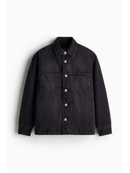 H&M - Men Black Regular Fit Teddy-Lined Denim Overshirt
