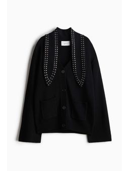 H&M - Women Black Scarf-Collared Wool-Blend Cardigan