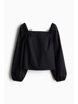 H&M - Women Black Bow-Detail Cotton Top