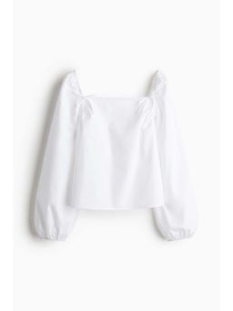 H&M - Women White Bow-Detail Cotton Top