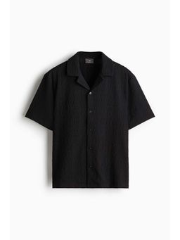 H&M - Men Black Regular Fit Textured Resort Shirt