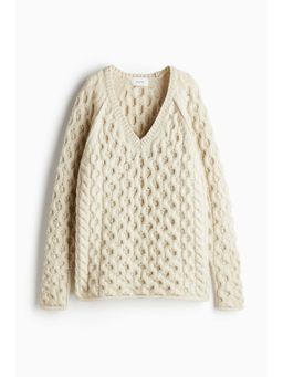 H&M - Women White Cable-Knit Wool Jumper