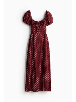 H&M - Women Maroon Puff-Sleeved Flared-Skirt Dress