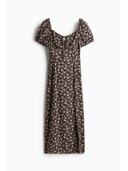 H&M - Women Brown Puff-Sleeved Flared-Skirt Dress