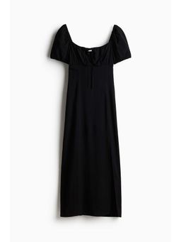 H&M - Women Black Puff-Sleeved Flared-Skirt Dress