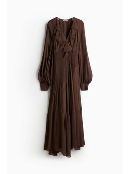 H&M - Women Brown Flounce-Trimmed Chiffon Dress