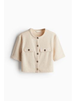 H&M - Women Beige Short-Sleeved Boucle Cardigan