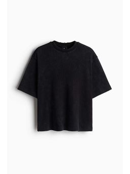 H&M - Men Black Boxy Fit Pointelle Jersey T-Shirt