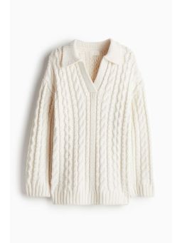 H&M - Women White Collared Cable-Knit Jumper