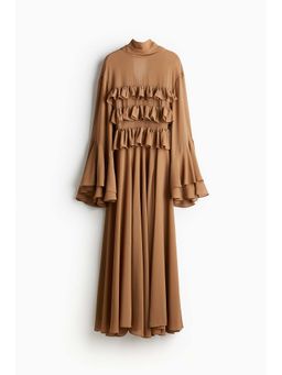 H&M - Women Beige Frill-Trimmed Chiffon Dress