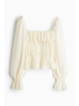 H&M - Women White Sheer Smocked Top