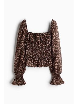 H&M - Women Brown Sheer Smocked Top