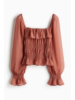 H&M - Women Rust Sheer Smocked Top