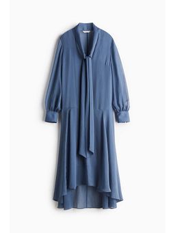H&M - Women Blue Sheer Tie-Neck Dress