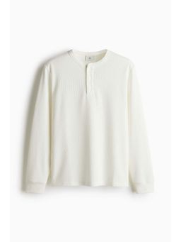 H&M - Men White Regular Fit Ribbed Long-Sleeved T-Shirt