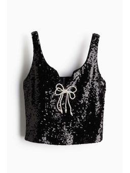 H&M - Women Black Bow-Detail Sequined Top