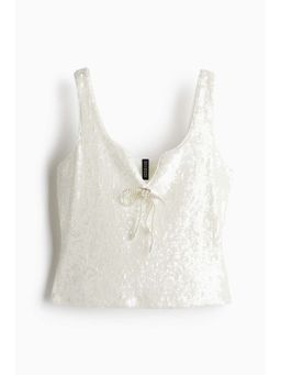 H&M - Women White Bow-Detail Sequined Top