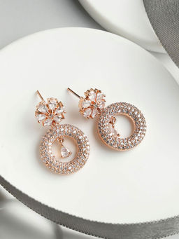 Priyaasi - American Diamond Rose Gold Floral Stud Earrings