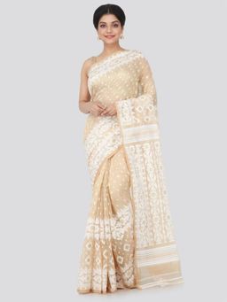 PinkLoom - Women's Soft Cotton Jamdani Saree Without Blouse Piece,Beige