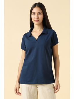 Allen Solly - Women's Navy Blue Solid Casual Polo T-Shirt