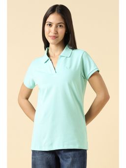 Allen Solly - Women's Green Solid Casual Polo T-Shirt
