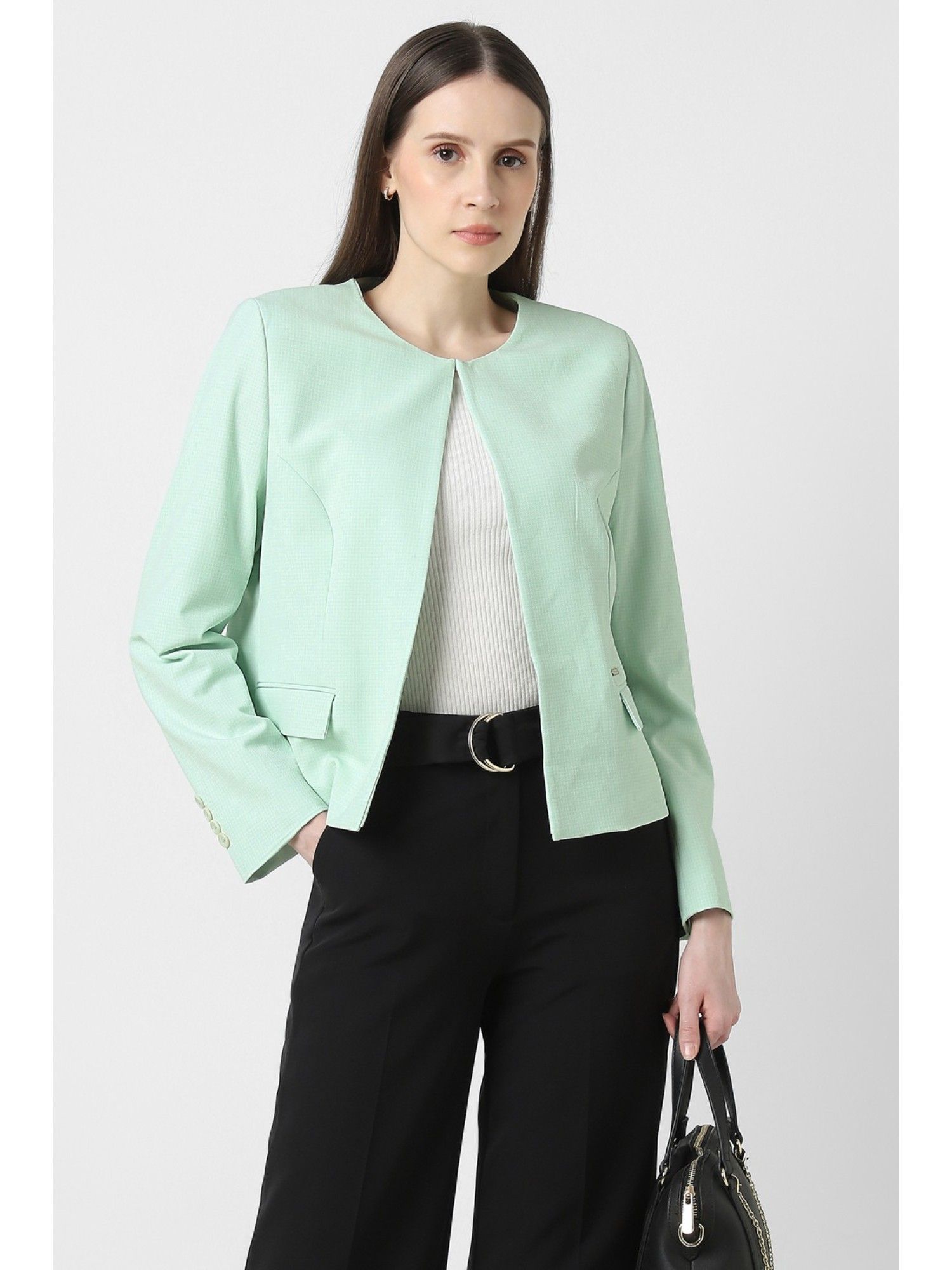 van heusen Women's Green Textured Blazer-picture-35
