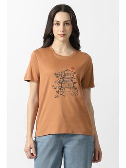 Van Heusen - Women's Brown Printed Casual T-Shirt