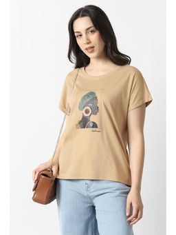 Van Heusen - Women's Beige Printed Casual T-Shirt