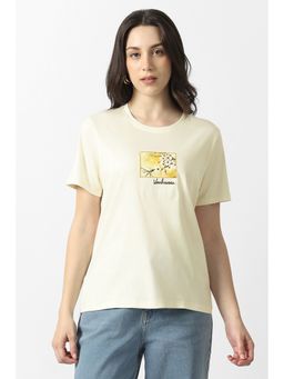 Van Heusen - Women's Beige Floral Printed Casual T-Shirt