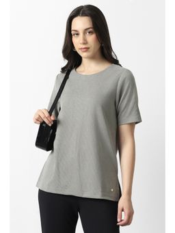 Van Heusen - Women's Grey Textured Casual T-Shirt