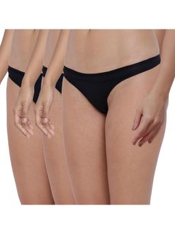 BASIICS by La Intimo - Womens Black Spiffy Semiseamless Thongs (Pack of 3)