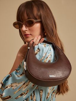 Kazo - Crescent Solid Handbag - Brown